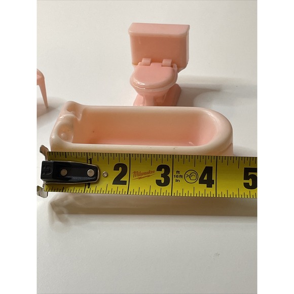 PLASCO PINK BATHROOM SET  Vintage Dollhouse Furniture Toilet Bathtub Chair AL5.5 - Picture 13 of 15
